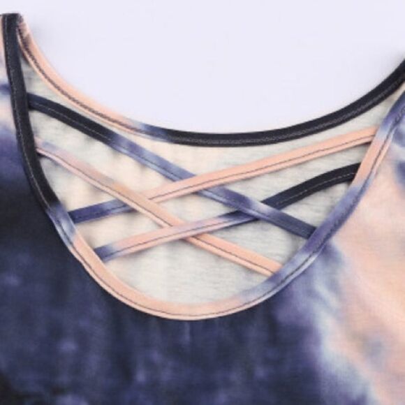 💝Blue and Pink tie dye Cross Front tank - Picture 7 of 9